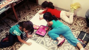 The girls drawing